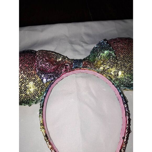 Rainbow Sequin Ear Girl Headband Disney Minnie Mouse Halloween Birthday Vacation - Picture 4 of 5